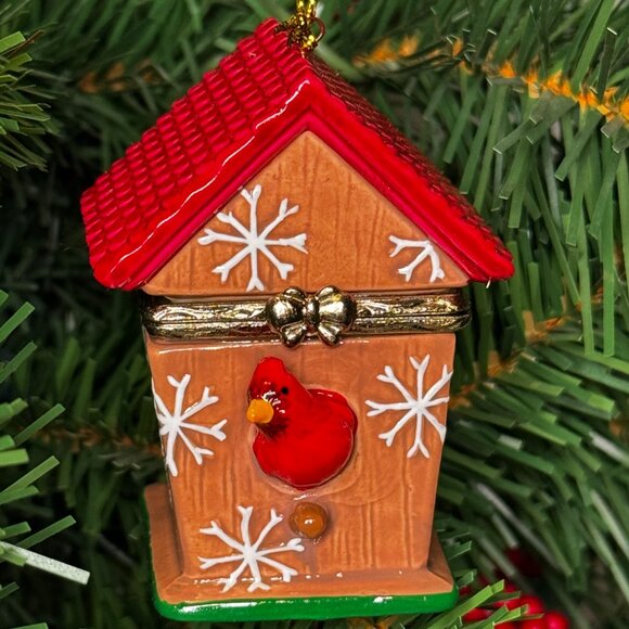 Bird House Chalet Porcelain Hinged Surprise Gift Trinket Box Christmas Ornament - Picture 5 of 5